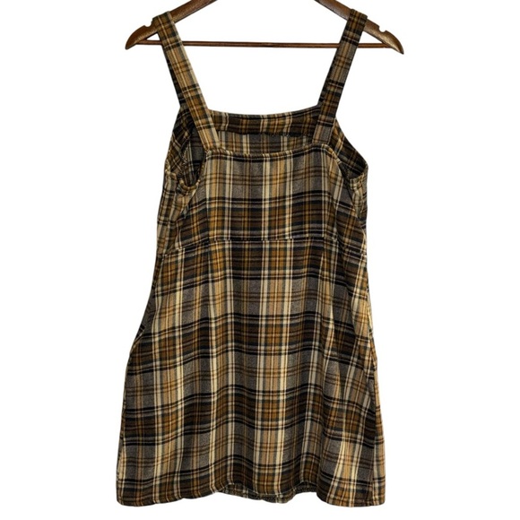 American Eagle Women's Brown Tan Plaid Jumper Dress Pockets Wide Straps Sz M - Picture 3 of 10